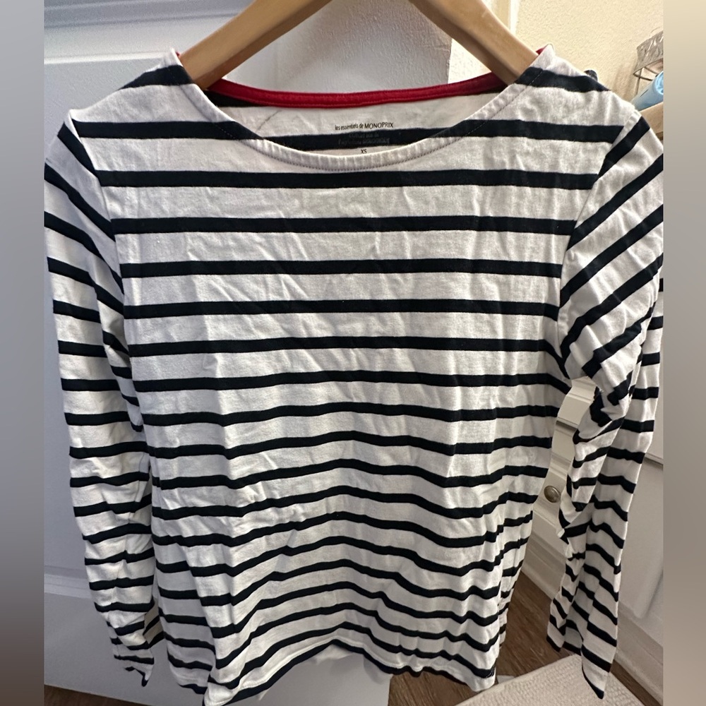 Monoprix Navy and White Striped Top